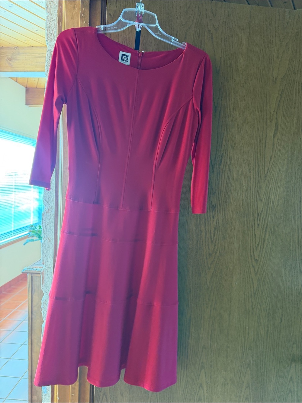 Anne Klein Crimson Red Long-Sleeve Fit & Flare Dress